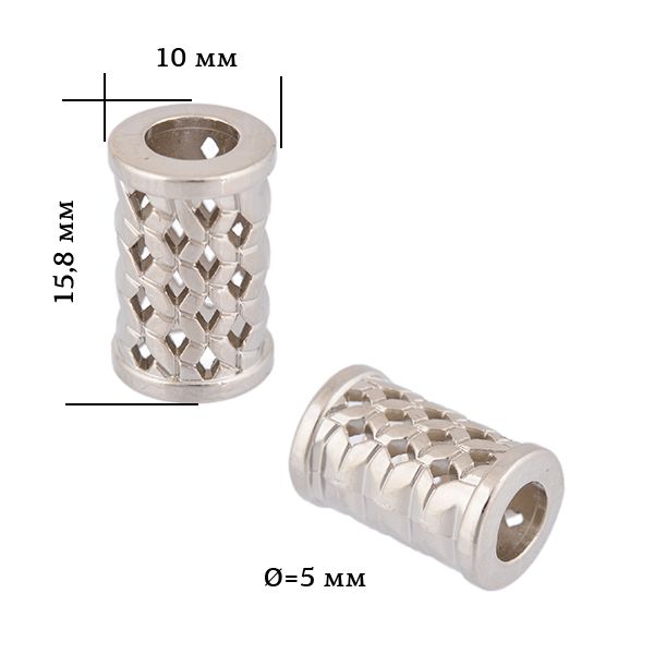 Наконечник для шнура металл 10х15,8 мм, отв.5 мм, цв. никель, OR.6660-0092, уп. 50 шт