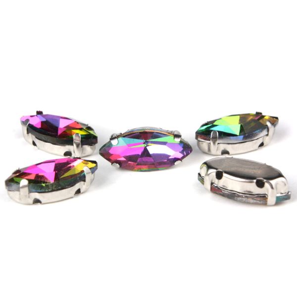 Хрустальные стразы в цапах формы миндаль, радужный 7х15 мм, 5 шт., МЦ003НН715