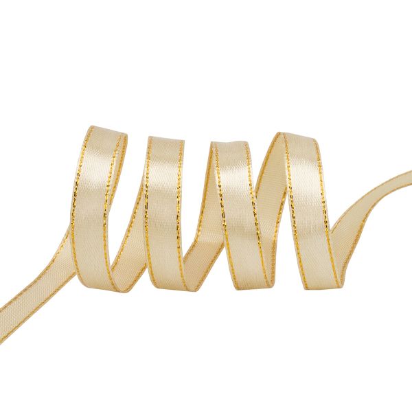 Лента атласная 1-сторонняя 10.0 мм / 20 метров, с золотым краем, золотой