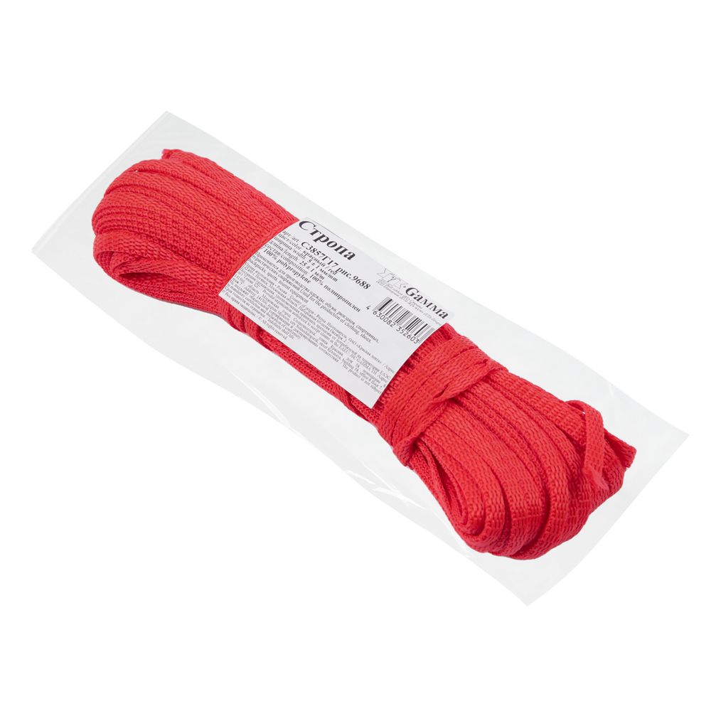 Стропа (ременная лента) 5 мм / 25 метров, толщ. 1.25 мм, [5.6 г/пог.м], 100% п/п, рис.9688, красный, Gamma С3857Г17