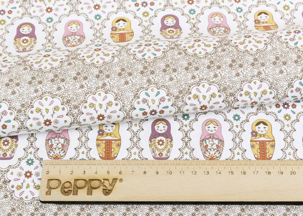 Ткань для пэчворка Peppy Крошки-матрешки, рулон 112 см / 5 метров, КМ-02 белый, Peppy