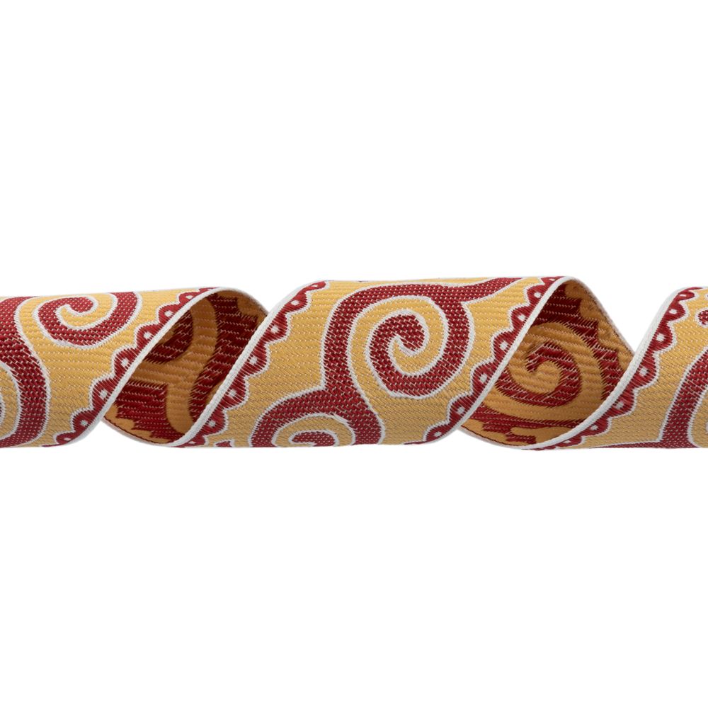 Лента (тесьма) жаккардовая 50.0 мм / 25 метров, Орнамент для северных народов, рис 9605 белый/бордовый/бежевый, Gamma С3775