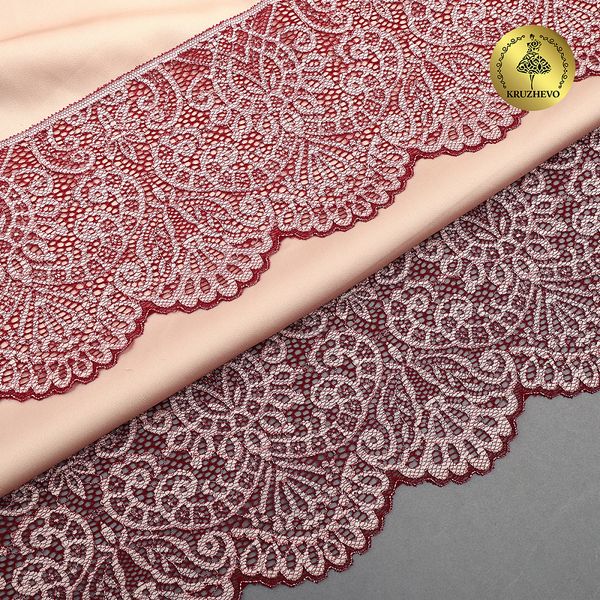 Кружево эластичное (стрейч) 110 мм, 40992PP цв.бордо+св.розовый, 3 метра, Kruzhevo