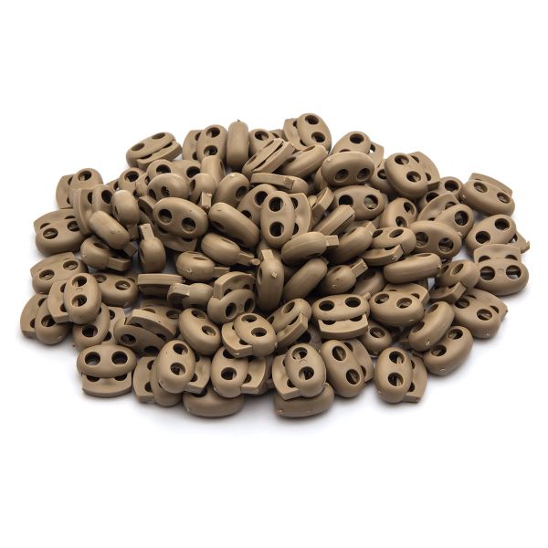 Фиксатор (зажим) для шнура пластик 2 отв., ⌀4.0 мм, 14х17 мм, овал малый ПП, бежевый, 100 шт