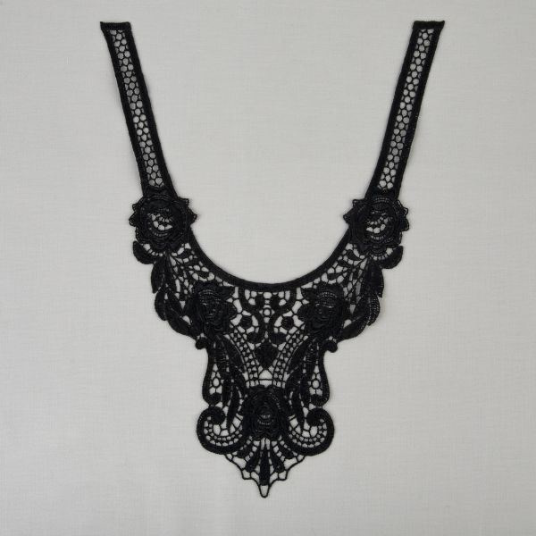 Пришивная кружевная вставка 270 мм, гипюр, 10 шт, Турция, черный, Gamma GIC-35-01