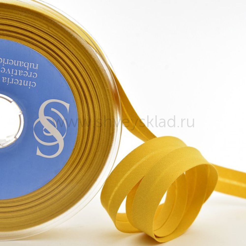 Бейка косая хлопковая с п/э 20 мм, 25 метров, 105 ярко-желтый, Safisa (Spiral)