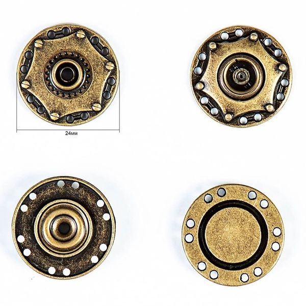 Кнопка пришивная металл ⌀24.0 мм, латунь, 4 шт, BIG