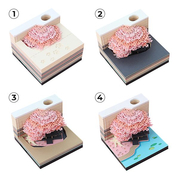 Блок бумажный для записей в виде 3D-заметок с подсветкой 200-250 г/м², 8.5х7х8.5 см, 215 л, Домик в сказочной чаще BBZ-02, BBZ-02