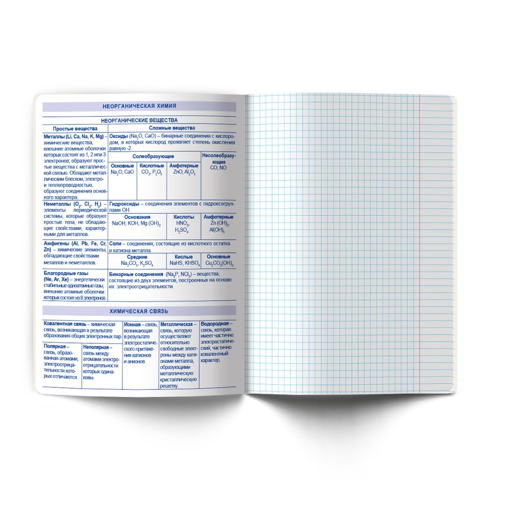 Тетрадь со справ.материал. Яркость по расписанию с запечат. пластик.обл. 320мкм, A5 48 л. на скобе 65 г/м², белизна 100% 10 шт, клетка, 01866 Яркость по расписанию Химия, Светоч Т288