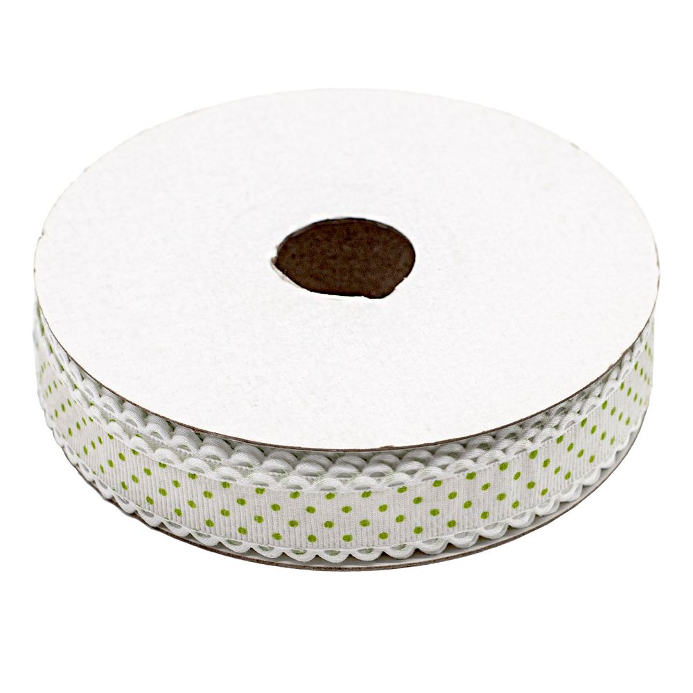 Лента декоративная Горох, 20.0 мм / 25±1 метров, (04 белый/зеленый), YH97