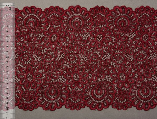 Кружево эластичное (стрейч) 205 мм, TBY.YSTL00839, 04 бордовый, 25м, Kruzhevo