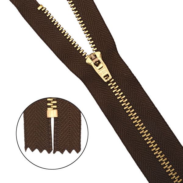 Молния металл джинсовая Т5 (5 мм) 1 зам., н/раз., 16 см, коричневый, 39098/16-3, 10 шт