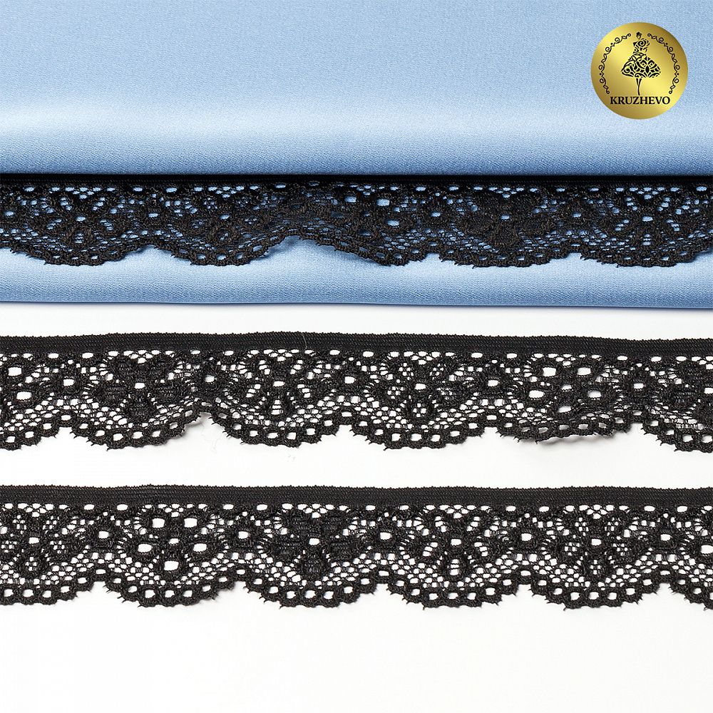 Кружево эластичное (стрейч) 25 мм / 5 метров, TBY.8032, цв.02 черный