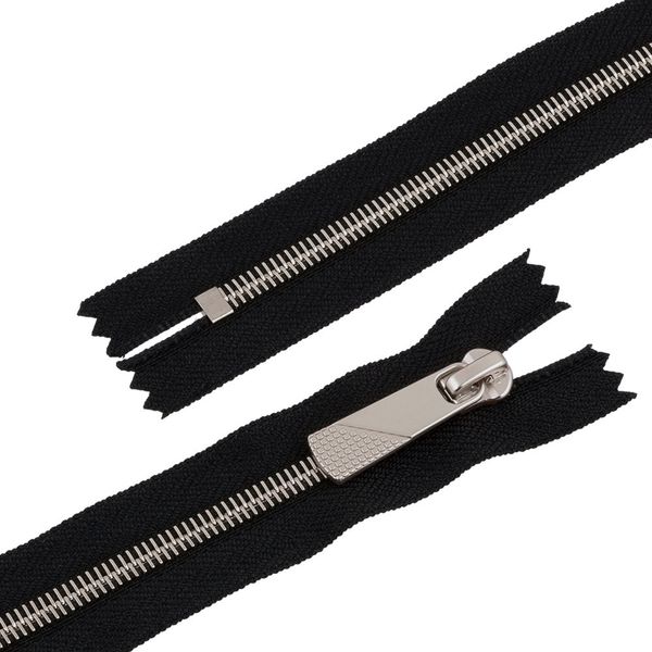 Молния металл Т5 (5 мм) 1 зам., н/раз., 20 см, декор, серебро, черный, KAP-5 Gamma, 5 шт