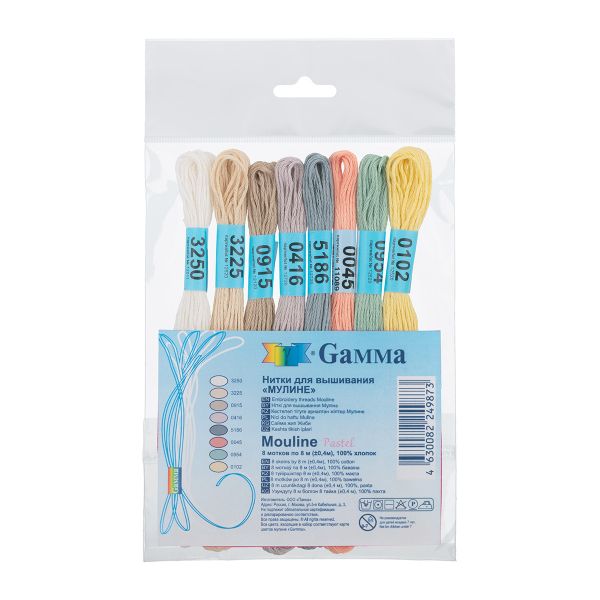 Мулине Gamma 100% хлопок, цв.pastel, 8 мотков по 8 метров