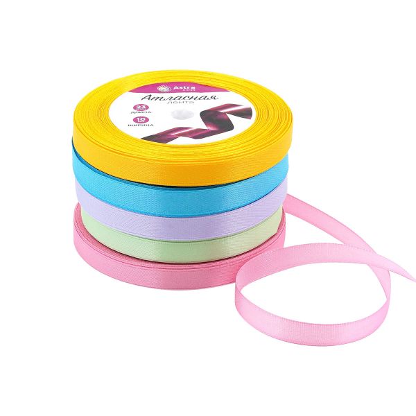 Набор атласных лент 5 цветов по 10.0 мм / 23 метра, летний микс