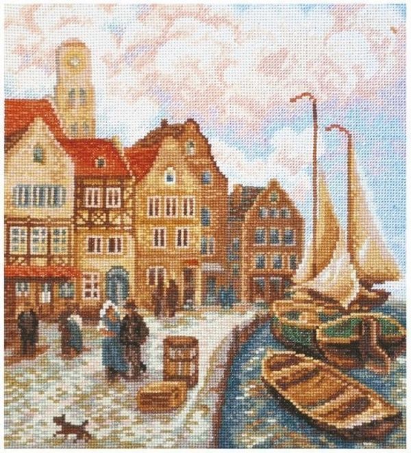 Набор для вышивания нитками Палитра, Городской причал 21х24 см