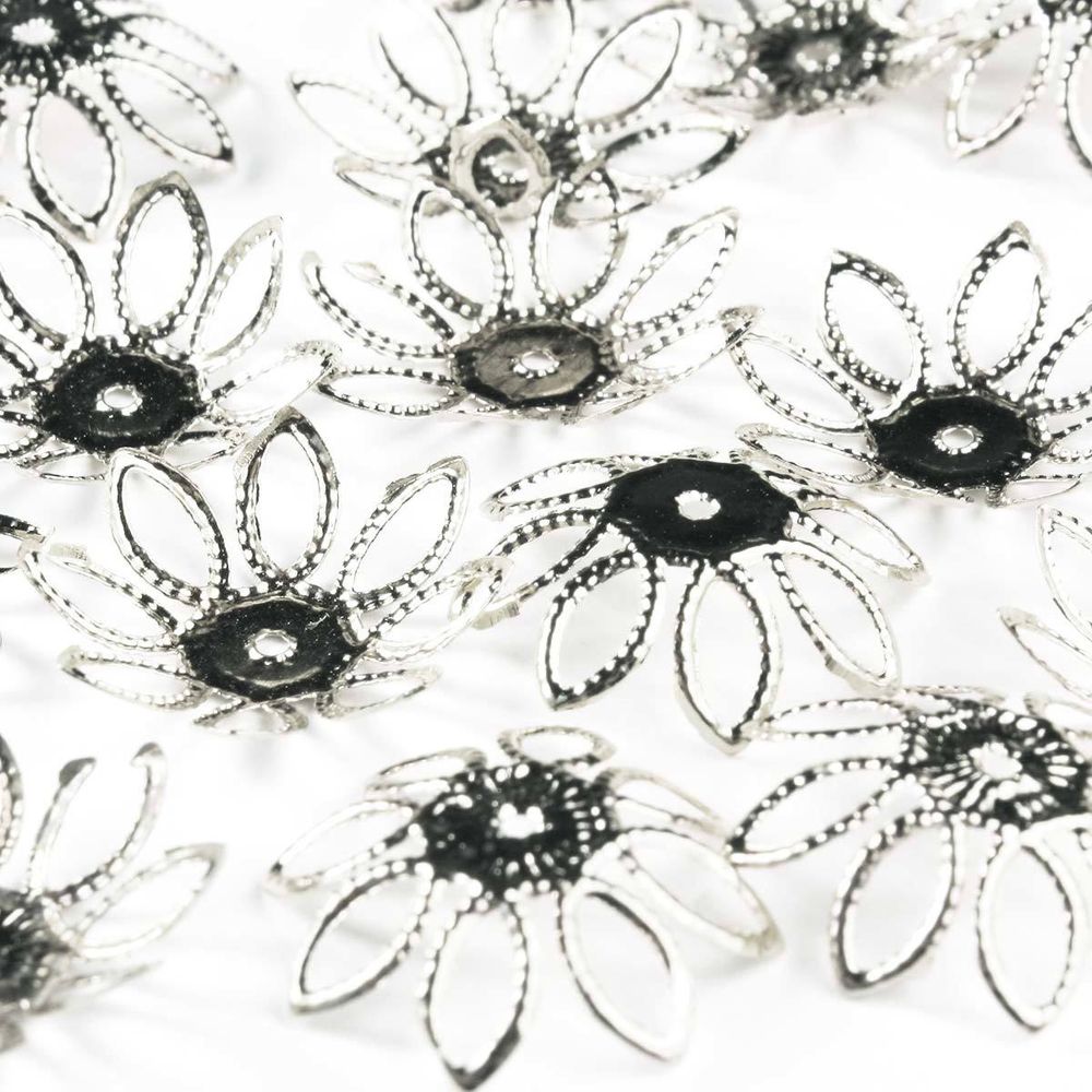 Шапочка для бусин, 19х5 мм, 30 шт/уп, серебро