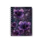 Записная книжка с твердым переплетом, глянцевая ламинация, на гребне A6 120 л. 4 шт клетка, Сиреневый цветок 01598, ЗК226 Светоч