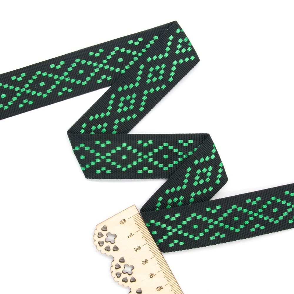 Стропа (ременная лента) 30 мм / 25 метров, [24.6 г/пог.м], 100% п/э, 178 черный с зеленым