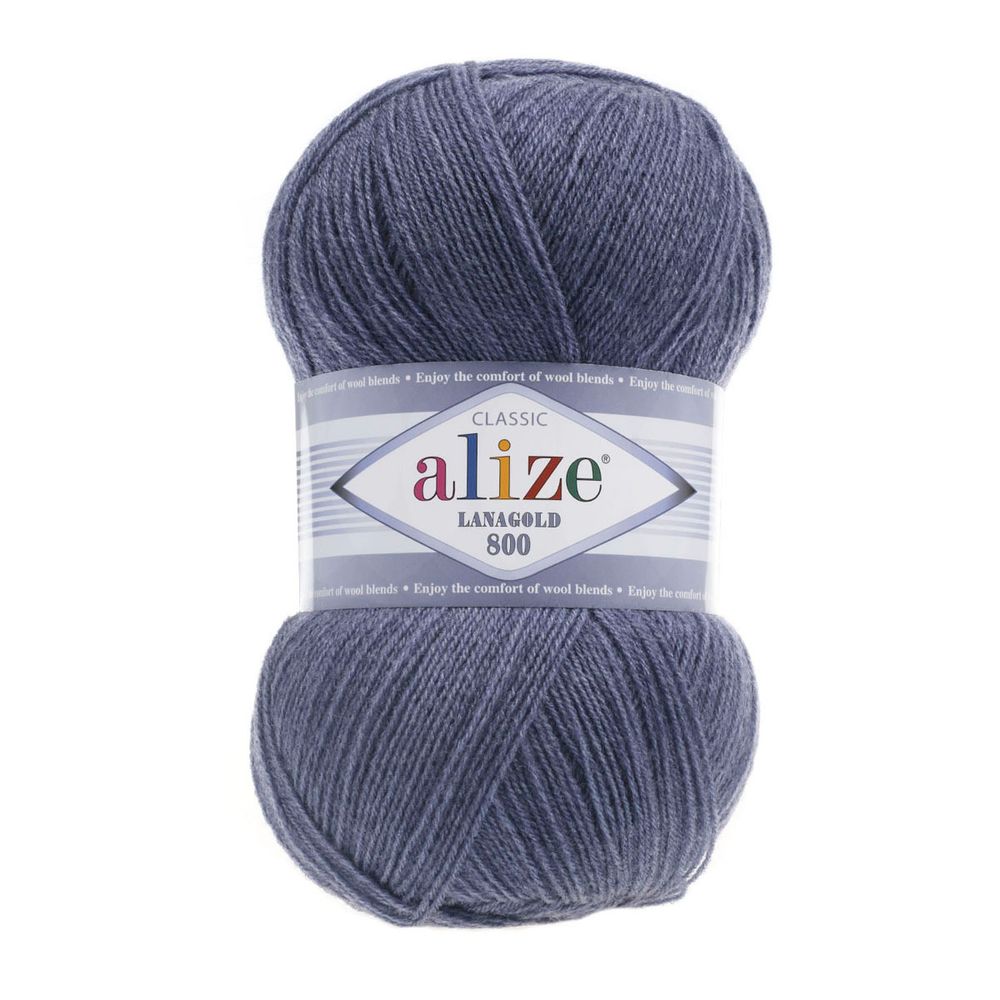 Пряжа Alize (Ализе) Lana Gold 800 / уп.5 мот. по 100 г, 730м, 203 джинс меланж А