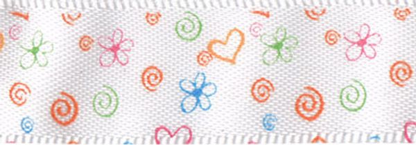 Лента атласная с рисунком 12.0 мм / 22.8±1 метра, H14/001 Цветы/белый, Gamma ALP-124