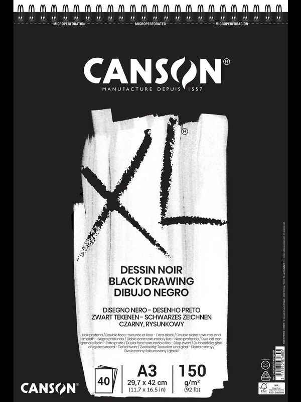 Альбом для графики XL Black Dessin 150 г/м², A3 29.7х42 см, на спирали 40 л., Canson, C400039087