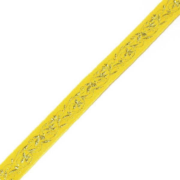 Лента (тесьма) жаккардовая 18.0 мм / 25±1 метров, арт.с1856г17 рис.8047 с метанитом цв.желтый в ассортименте