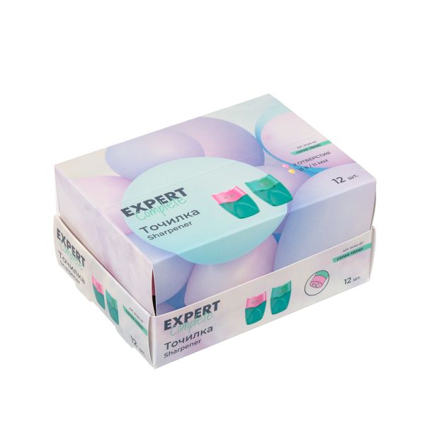Точилка пластиковая с контейнером, 2 отверстия 12 шт, в ассортименте, Expert Complete ECSH-07