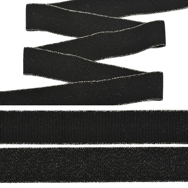 Лента репсовая (в рубчик) эластичная 20 мм, TBY.LRE.20BS, цв.черный/серебро уп.25м