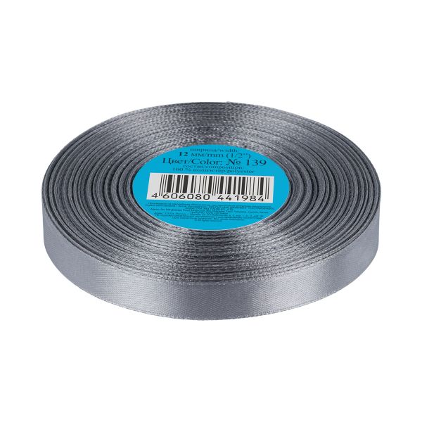 Лента атласная 1-сторонняя 12.0 мм / 33±2 метра, 139 серый, Gamma