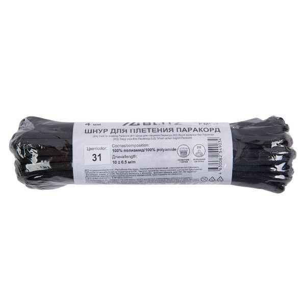 Шнур паракорд с сердечником ⌀4.0 мм, 10 м,±0.5 м, 31 черный, Blitz KMF-7