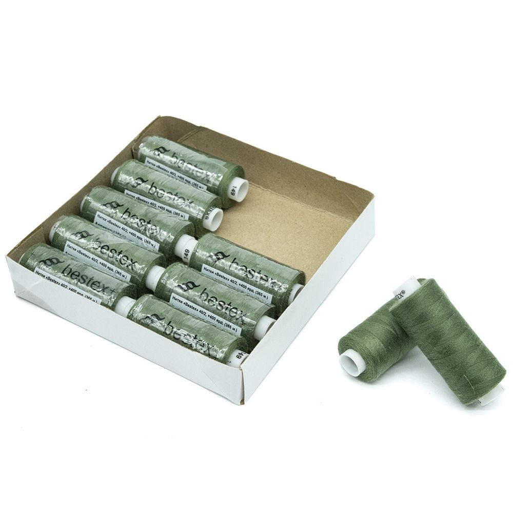 Нитки швейные бытовые Bestex 40/2, 365 м (400 ярд) / 10 кат., 149 темно-болотный