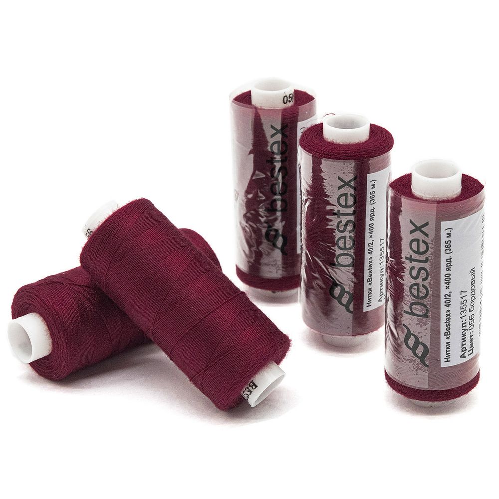 Нитки швейные бытовые Bestex 40/2, 365 м (400 ярд) / 10 кат., 056 бордовый