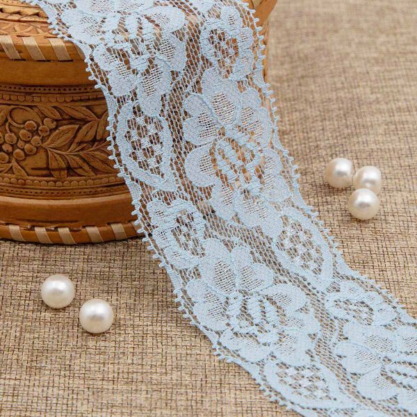 Кружево эластичное (стрейч) 58 мм, JD040 голубой, 20 м