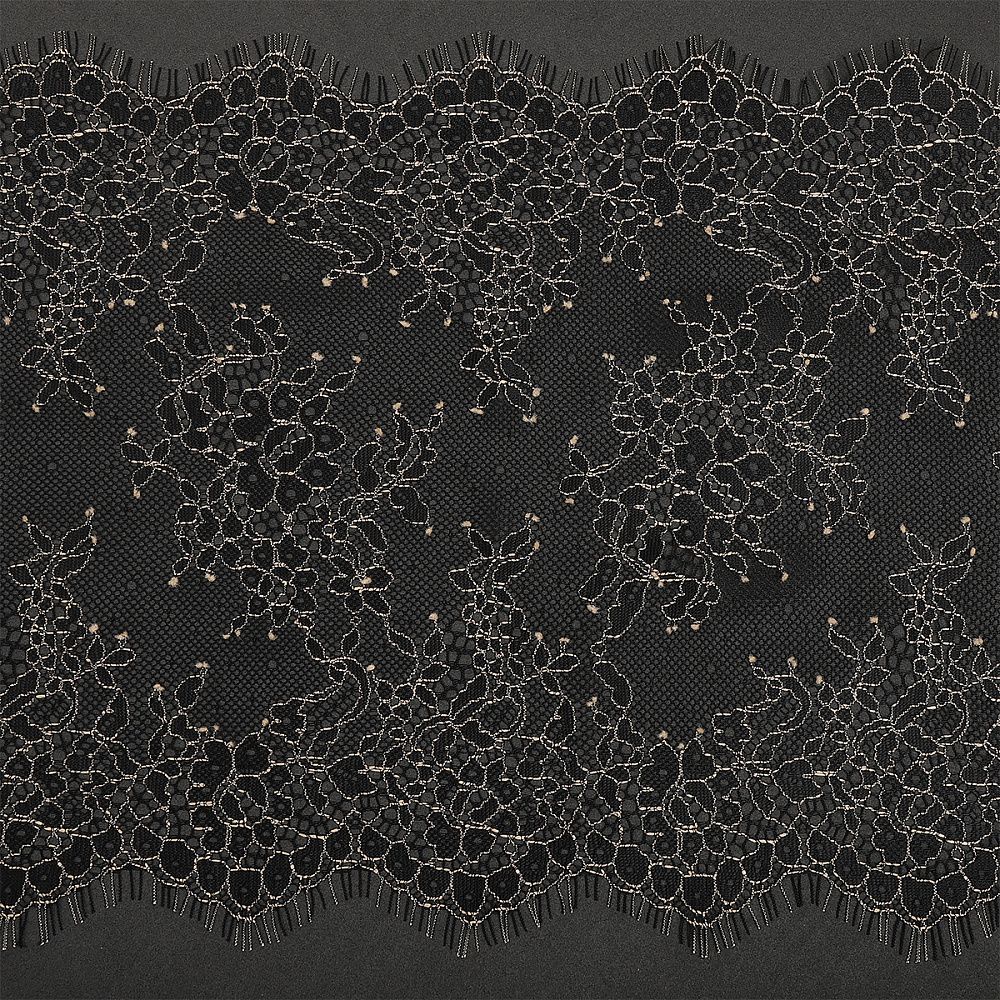 Кружево шантильи (реснички) 220 мм, цв.черный/бежевый, уп. 3 м, Kruzhevo