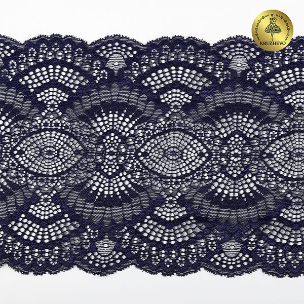 Кружево бельевое эластичное 195 мм / 3 м, TBY.30239, цв.061 т.синий, Kruzhevo