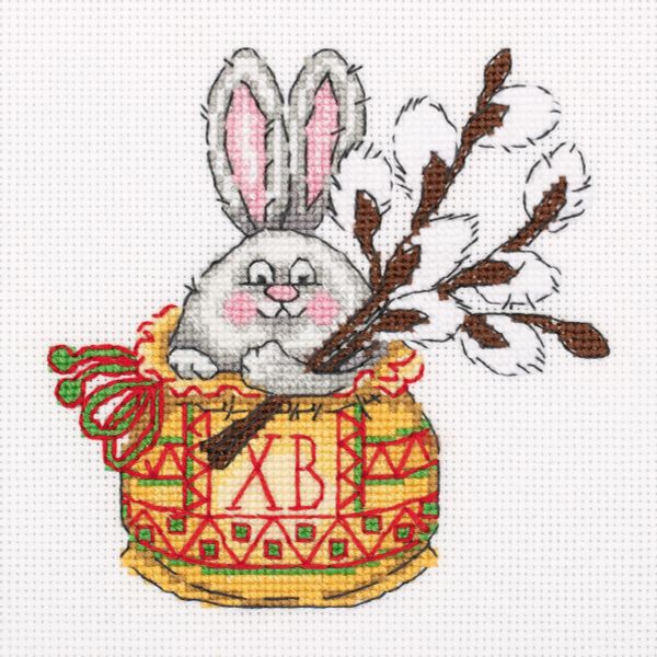 Набор для вышивания нитками Klart, Зайка с вербой