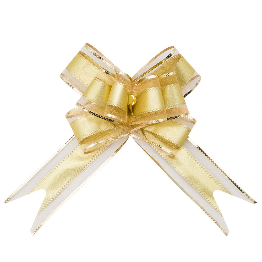 Бант-бабочка для упаковки подарка ⌀15 см, ширина ленты 5 см, 10 шт, 06 золотой