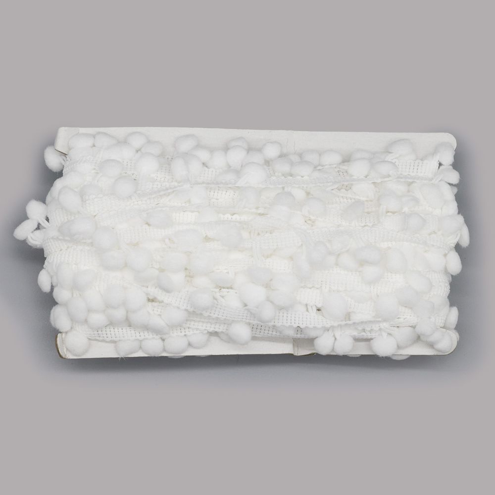 Тесьма с помпонами 1-рядная h20 мм, с помпонами 01 белый, 17 м