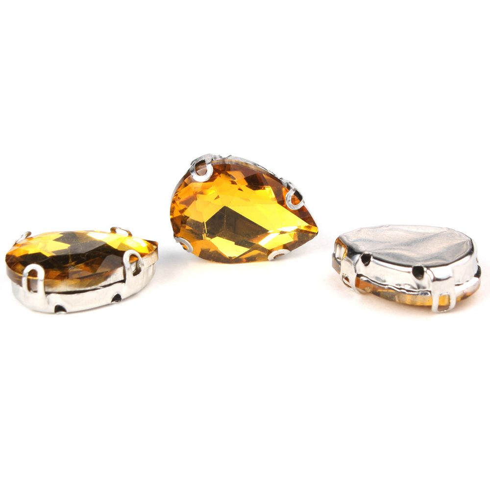 Хрустальные стразы в цапах формы капля, желтый 13х18 мм, 3 шт., АЦ004НН1318