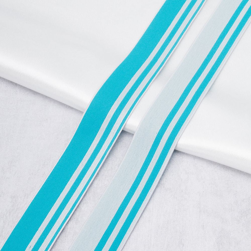 Резинка поясная 40 мм / 20 метров, 68% п/а, 32% латекс, бирюзовый с белым, Р.90868б