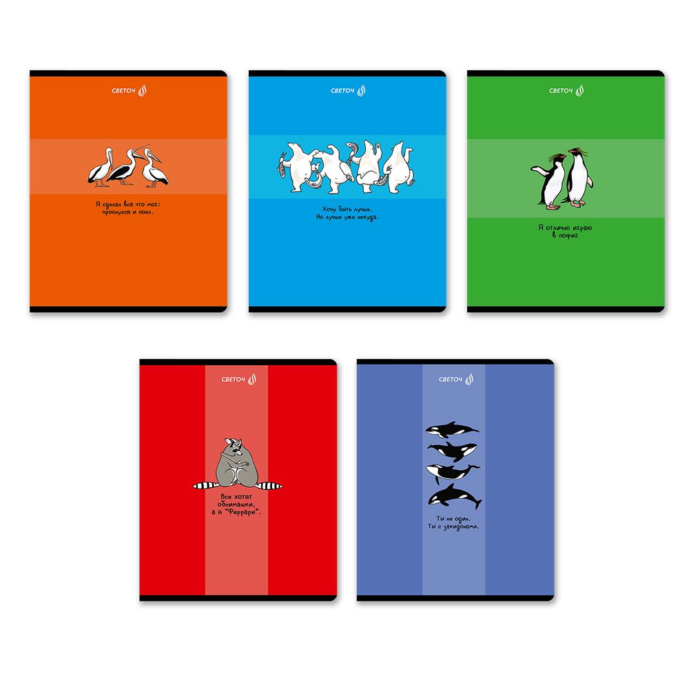 Тетрадь ученическая общая, A5 96 л. на скобе 65 г/м², белизна 100% 5 шт клетка, 01530 Море позитива, Светоч Т91