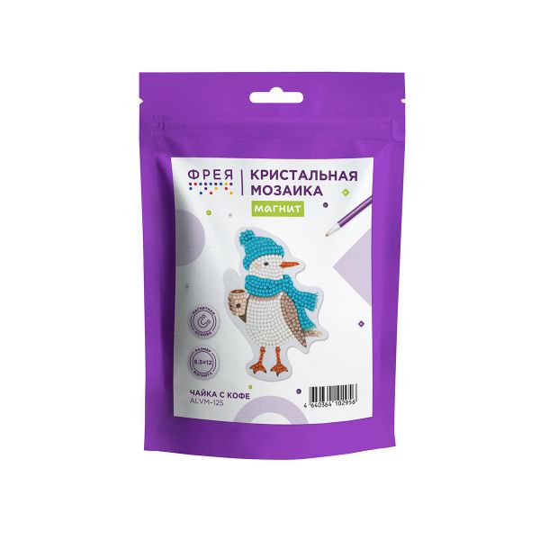 Кристальная (алмазная) мозаика Фрея ALVM-125, магнит, Чайка с кофе, 8.5х12 см