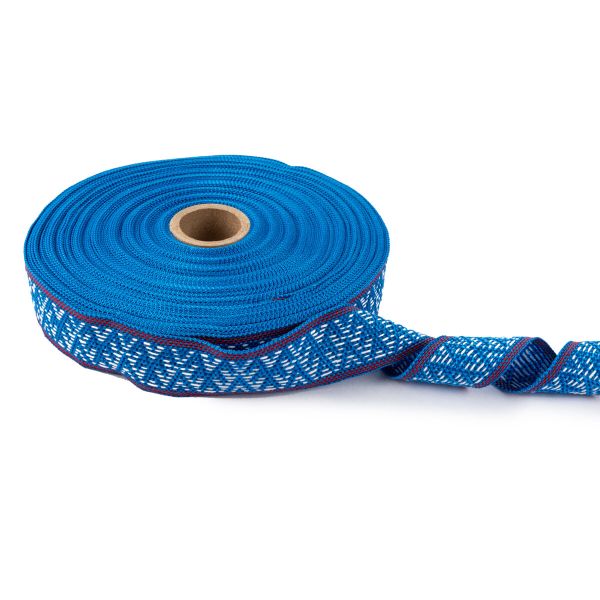 Лента (тесьма) жаккардовая 30.0 мм / 25±1 метров, Орнамент для северных народов, рис 9862 №3 син/бел/красный, Gamma C3881