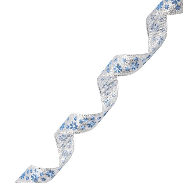 Лента декоративная Цветочки, DM-014, 15.0 мм / 32,9м серебро/синий