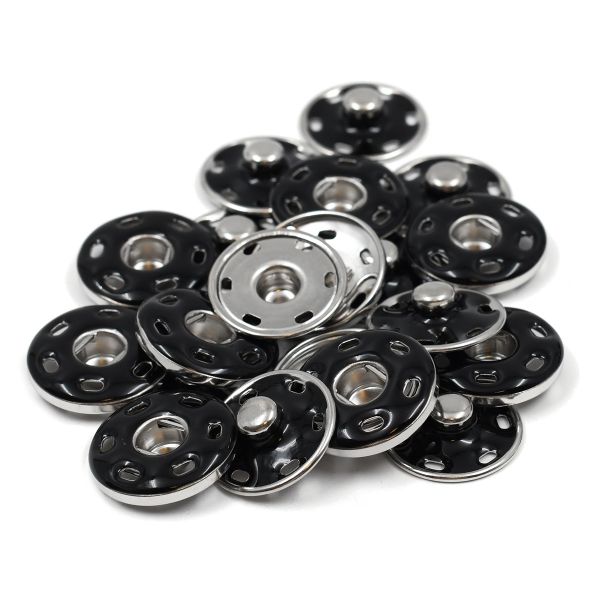 Кнопка пришивная металл ⌀21.0 мм, никель / черный, 10 шт, КПР6