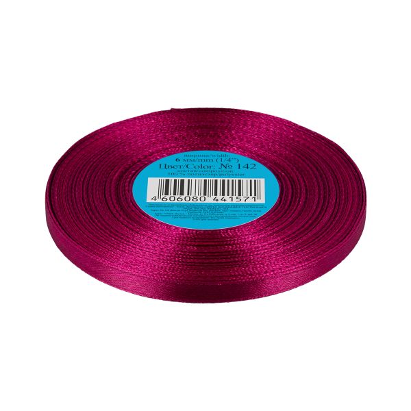 Лента атласная 1-сторонняя 6.0 мм / 33±2 метра, №142 св.фиолетовый, в термоплёнке, Gamma