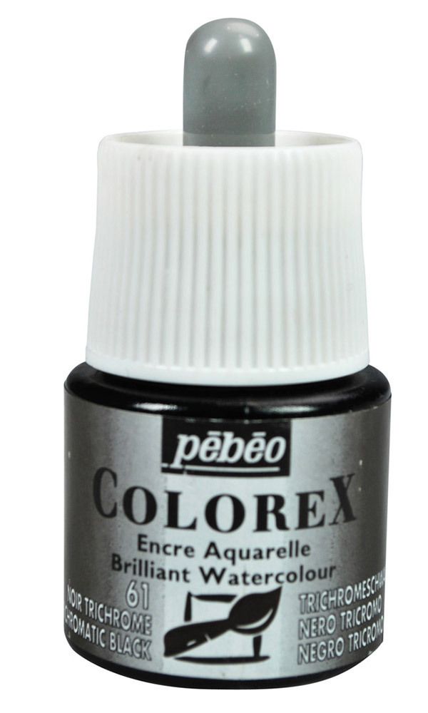 Краска акварель акварельные чернила Colorex 45 мл, 341-061 черный хроматический, Pebeo