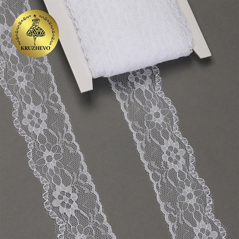 Кружево отделочное в стиле "трикотаж" 40 мм, диз. 281, цв.01 белый, уп. 27,4 м